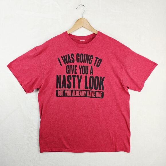 Vintage Funny Shirt Mens XL Red I Was Going To Give You A Nasty Look Tee Humor - Picture 2 of 7